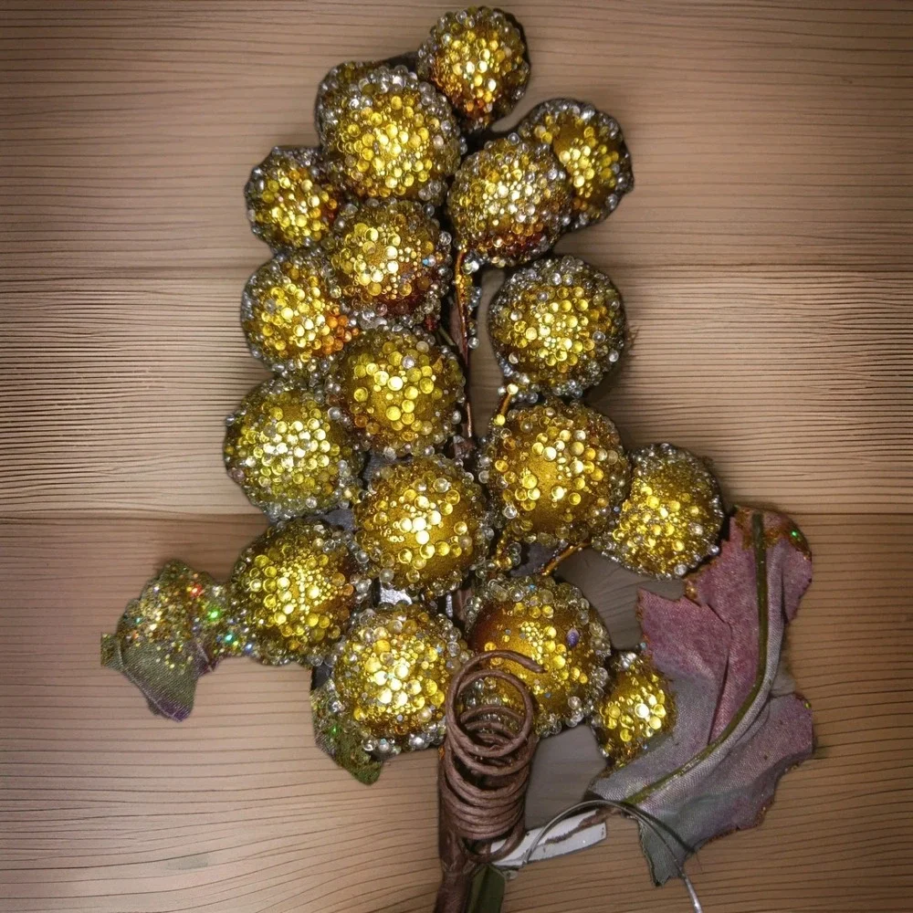 2 Sugared Beaded Faux FRUIT Grapes Decorating Tree Wreath Holiday Fall Display‎